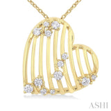 1/4 ctw Open Window Ridged Heart Round Cut Diamond Pendant With Chain in 14K Yellow Gold