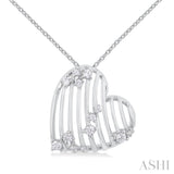 1/4 ctw Open Window Ridged Heart Round Cut Diamond Pendant With Chain in 14K White Gold
