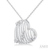 1/4 ctw Open Window Ridged Heart Round Cut Diamond Pendant With Chain in 14K White Gold
