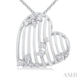 1/4 ctw Open Window Ridged Heart Round Cut Diamond Pendant With Chain in 14K White Gold