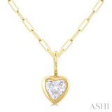 1/5 ctw Heart Shape Bezel Set Diamond Fashion Pendant With Paperclip Chain in 10K Yellow Gold