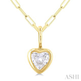 1/5 ctw Heart Shape Bezel Set Diamond Fashion Pendant With Paperclip Chain in 10K Yellow Gold