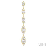 1 1/2 ctw Marquise Shape Fusion Baguette and Round Cut Diamond Fashion Long Earring in 14K Yellow Gold