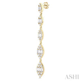 1 1/2 ctw Marquise Shape Fusion Baguette and Round Cut Diamond Fashion Long Earring in 14K Yellow Gold