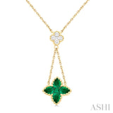 4x3 MM Pear Cut & 1.9 MM Princess Cut Emerald and 1/10 ctw Round Cut Diamond Floral Blossom Precious Necklace in 14K Yellow Gold