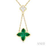 4x3 MM Pear Cut & 1.9 MM Princess Cut Emerald and 1/10 ctw Round Cut Diamond Floral Blossom Precious Necklace in 14K Yellow Gold