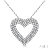 3/8 ctw  Heart Shape Triple Row Round Cut Diamond Fashion Pendant With Chain in 10K White Gold