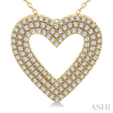 3/8 ctw  Heart Shape Triple Row Round Cut Diamond Fashion Pendant With Chain in 10K Yellow Gold