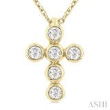 1/6 Ctw Round Cut Diamond 6-Stone Bezel Set Cross Pendant With Chain in 14K Yellow Gold