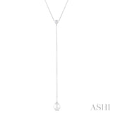 7 MM Round Shape Cultured Pearl and 1/20 ctw Round Cut Diamond Lariat Necklace in 14K White Gold