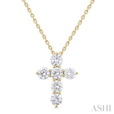 3/4 Ctw Round Cut Diamond Christian Cross 6-Stone Fashion Pendant With Chain in 14K Yellow Gold