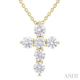 1/2 ctw Round Cut Diamond Christian Cross 6-Stone Fashion Pendant With Chain in 14K Yellow Gold