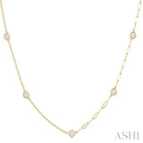 1.00 Ctw Bezel Set Round Cut Diamond Dual Chain Design Station Necklace in 14K Yellow Gold