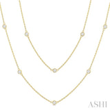 1.00 Ctw Bezel Set Round Cut Diamond Station Long Necklace in 14K Yellow Gold