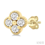 1/5 Ctw Clover Round Cut Diamond Fashion Earrings in 14K Yellow Gold