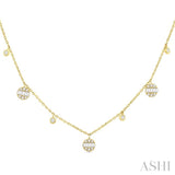 1/4 ctw Danglers Fusion Baguette and Round Cut Diamond Station Necklace in 10K Yellow Gold