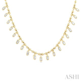 5/8 ctw Baguette Cut Diamond Halfway Gold Bead Ball Chain Necklace in 14K Yellow Gold