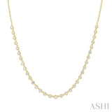 3/4 ctw Halfway Bezel Set Round Cut Diamond Tennis Necklace in 14K Yellow Gold