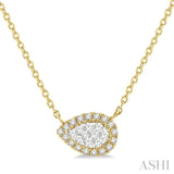 1/6 ctw Pear Shape Round Cut Diamond Lovebright Necklace in 14K Yellow & White Gold