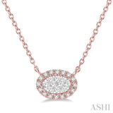1/2 ctw Oval Shape Round Cut Diamond Lovebright Necklace in 14K Rose and White Gold