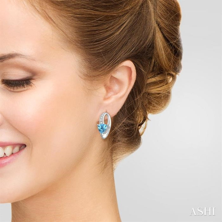 Silver Trillion Shape Gemstone & Diamond Earrings