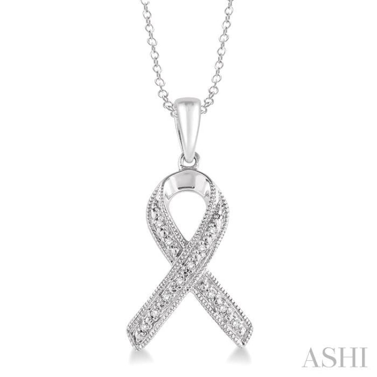 Silver Support Ribbon Diamond Fashion Pendant