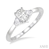 3/8 ctw Pear and Triangle Cut Diamond Ladies Engagement Ring with 1/4 Ct Pear Cut Center Stone in 14K White Gold