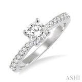 3/4 Ctw Diamond Engagement Ring with 1/2 Ct Round Cut Center Stone in 14K White Gold