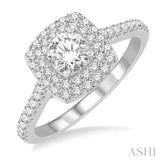 1 Ctw Cushion Shape Diamond Engagement Ring With 1/2 ct Round Cut Center Stone in 14K White Gold