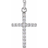 14K White 1/8 CTW Natural Diamond Cross Pendant