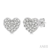 1/10 Ctw Heart Charm Round Cut Diamond Petite Fashion Earring in 10K White Gold