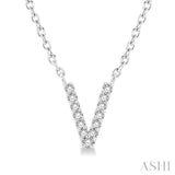 1/20 Ctw Initial 'V' Round Cut Diamond Pendant With Chain in 10K White Gold