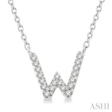 1/20 Ctw Initial 'W' Round Cut Diamond Pendant With Chain in 10K White Gold